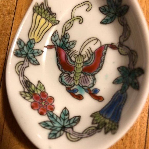 Set Of 4 Vintage Porcelain Chinese Soup Spoons 5.5” Blue Print and Butterfly - Picture 4 of 7